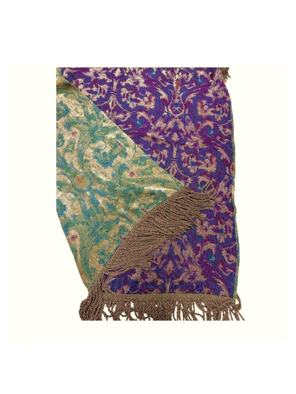 Vintage William Morris style jacquard tapestry blanket purple and green acanthus